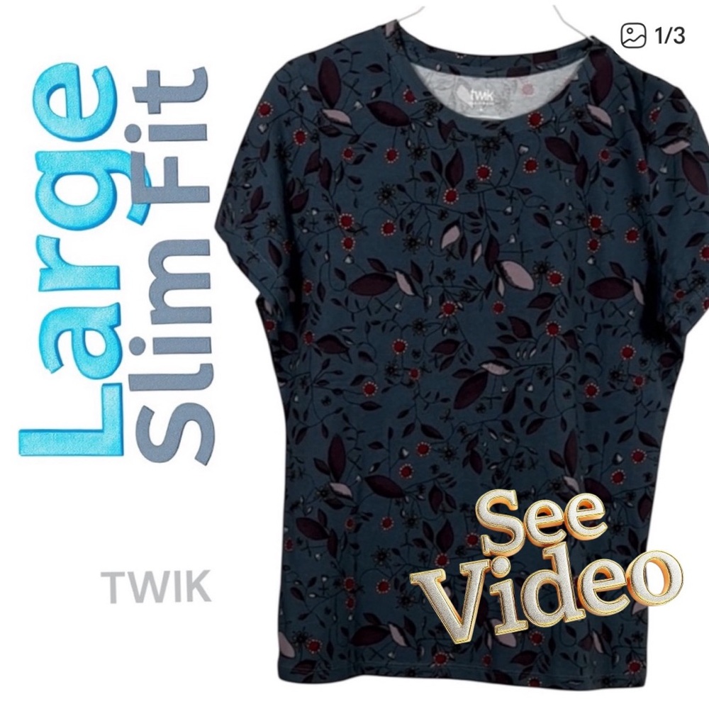 👛 (ANY 2/$25) TWIK by SIMONS Green Tones Leaf Motif Short Sleeve Tee See Video